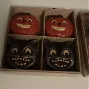 Vintage Halloween Pumpkin, Bat and Cat Floating Candles. 8 total.